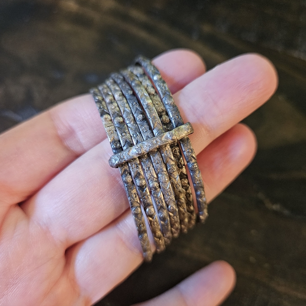 Vintage 7 Hammered Sterling Silver Child's Bracelets